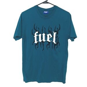 Y2K Flame Graphic Tee M Teal Fuel Grunge Revival Skater Streetwear Retro Shirt